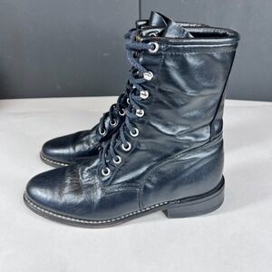 Vintage Lace Up Leather Boots Black Women 6 M Made in USA Punk Grunge